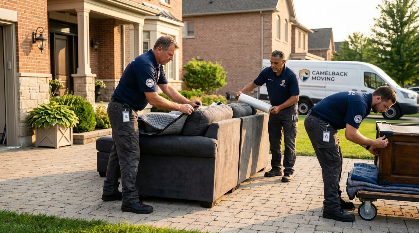 Large estate moving crew wrapping furniture in Bogota, NJ